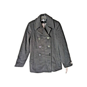 NWT CALVIN KLEIN Women's Wool Pea Coat Double Breasted Grey Petite Sz 6